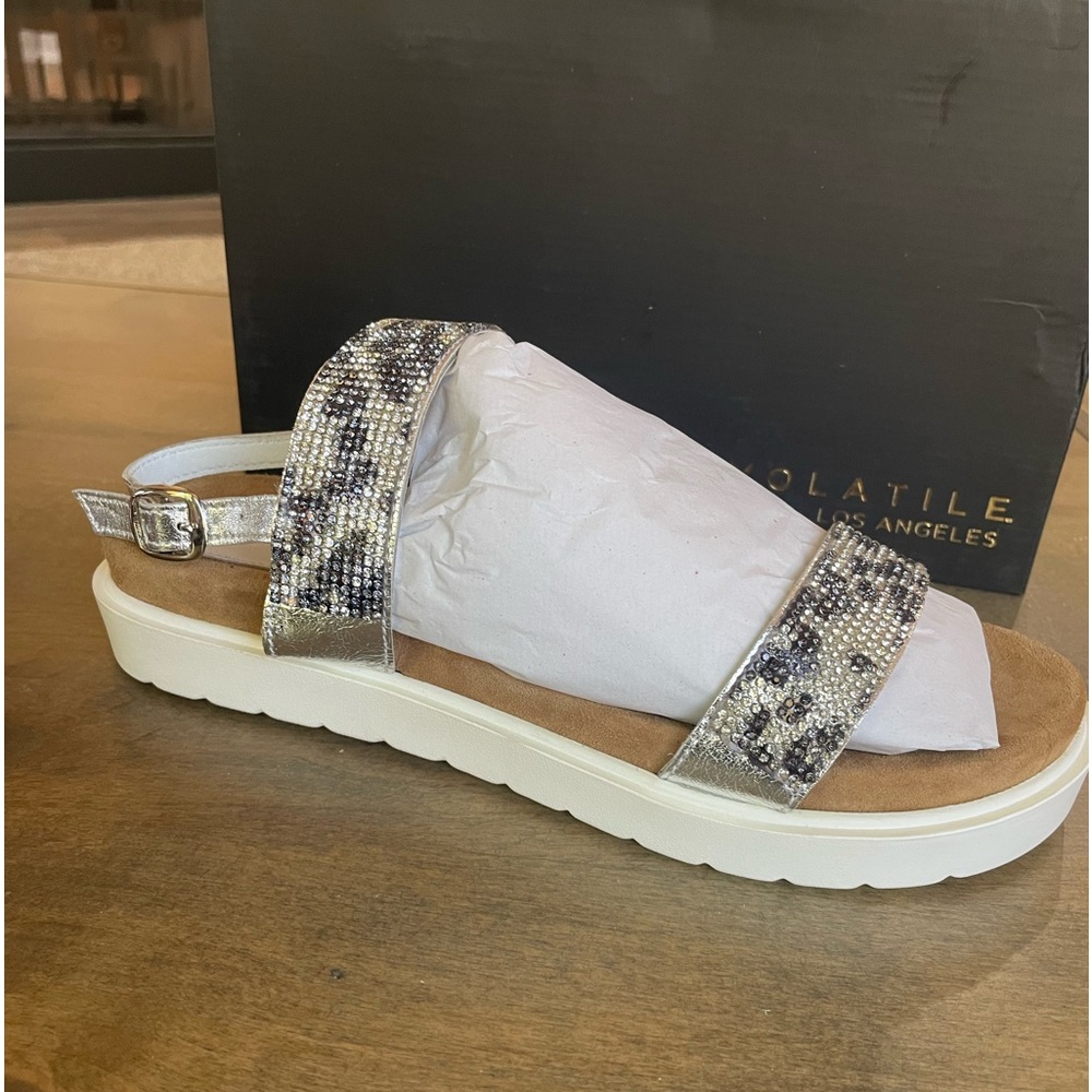 NIB Very Volatile Hotness Rhinestone Sandals White Leopard Sz‎ 8